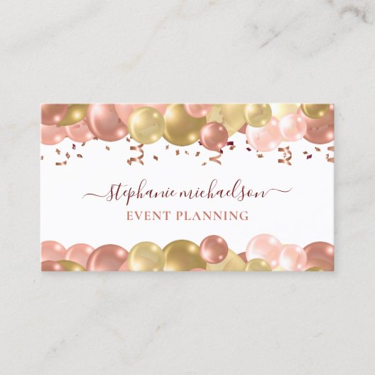 Party Planner Roos Gouden Ballon QR Code Visitekaartje (Voorkant)