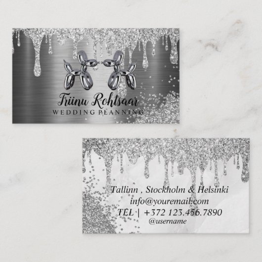 Party Planner Silver Glitter-ballon Visitekaartje (Voorkant / Achterkant)