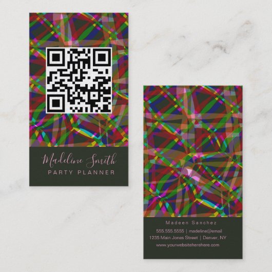 Party Planner Streamers QR Code Visitekaartje (Voorkant / Achterkant)