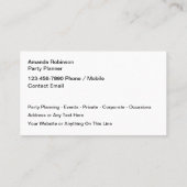 Party Planning en Entertainment Service Visitekaartje (Achterkant)