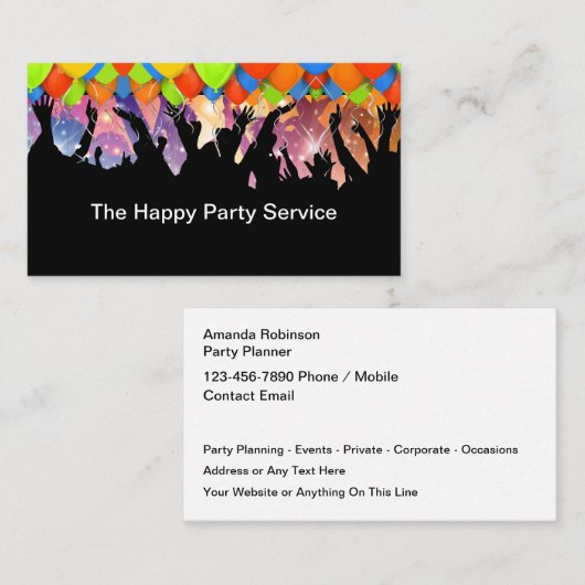 Party Planning en Entertainment Service Visitekaartje (Voorkant / Achterkant)