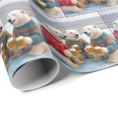 Party Polar Bears Wearing Christmas Ugly Sweaters Cadeaupapier (Rol Hoek)