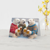 Party Polar Bears Wearing Christmas Ugly Sweaters Kaart (Gele Bloem)