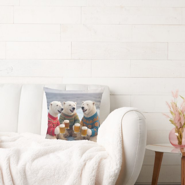 Party Polar Bears Wearing Christmas Ugly Sweaters Kussen (Bank)