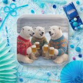 Party Polar Bears Wearing Christmas Ugly Sweaters Papieren Bordje (Feest)