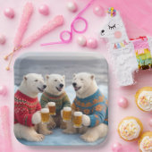 Party Polar Bears Wearing Christmas Ugly Sweaters Papieren Bordje (Feest)