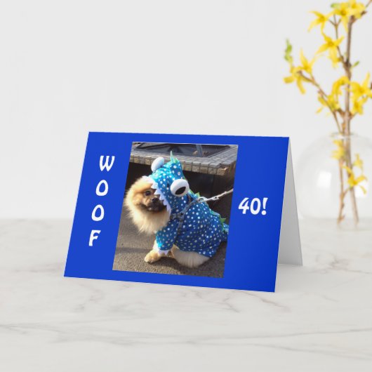 PARTY POMERANIAN SAY WOOF VOOR 40e VERJAARDAG Kaart (Gele Bloem)