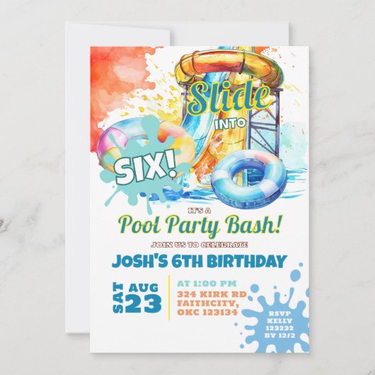 Party Pool Bash Waterslide Verjaardag Kaart (Voorkant)