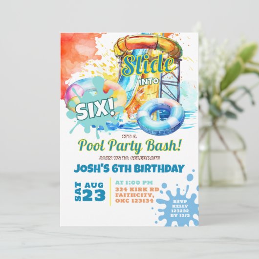 Party Pool Bash Waterslide Verjaardag Kaart (Staand voorkant)
