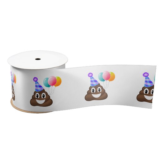Party Poop Emoji Birthday Ribbon Satijnen Lint (Spoel)