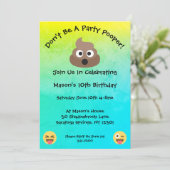 Party Pooper Emoji Birthday Party Invitation Kaart (Staand voorkant)