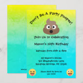 Party Pooper Emoji Birthday Party Invitation Kaart (Voorkant / Achterkant)