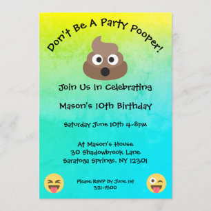 Party Pooper Emoji Birthday Party Invitation Kaart