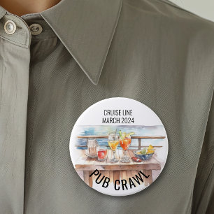 Party Pub Crawl Cruise Line Cocktails Ronde Button 7,6 Cm