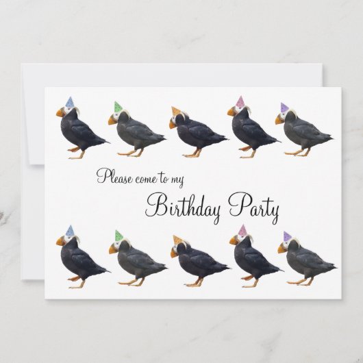 Party Puffin Row Birthday Invitation Kaart (Voorkant)
