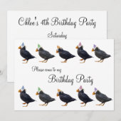 Party Puffin Row Birthday Invitation Kaart (Voorkant / Achterkant)