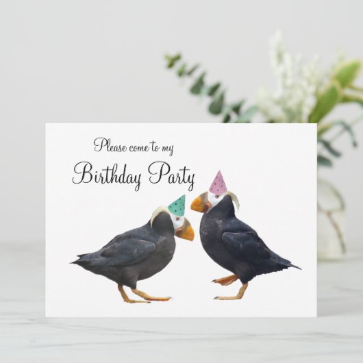 Party Puffins Birthday Invitation Kaart (Staand voorkant)