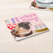 Party Pug and Birthday Cake Cute Kartonnen Onderzetters (Schuin)