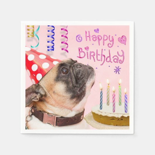 Party Pug en verjaardagstaart Servetten (Voorkant)