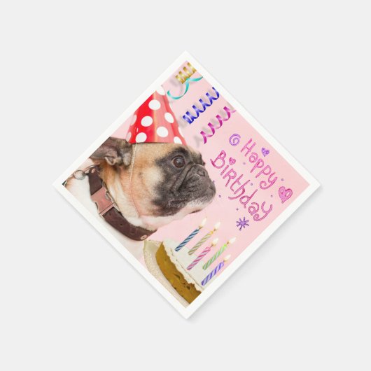 Party Pug en verjaardagstaart Servetten (Hoek)