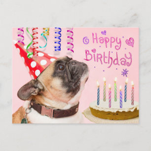 Party Pug en verjaardagstaart Uitnodiging Briefkaart