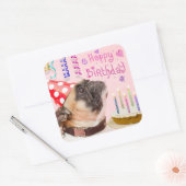 Party Pug en verjaardagstaart Vierkante Sticker (Envelop)