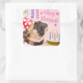 Party Pug en verjaardagstaart Vierkante Sticker (Tas)