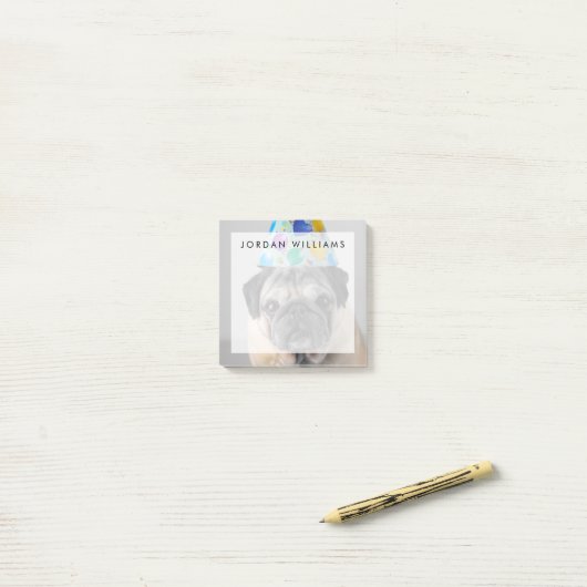 Party Pug Post-it® Notes (Op bureau)
