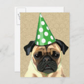 Party Pug Uitnodiging Briefkaart (Voorkant / Achterkant)