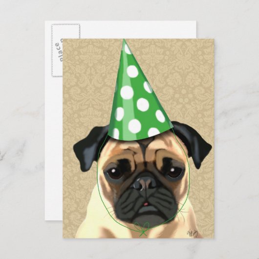 Party Pug Uitnodiging Briefkaart (Voorkant / Achterkant)