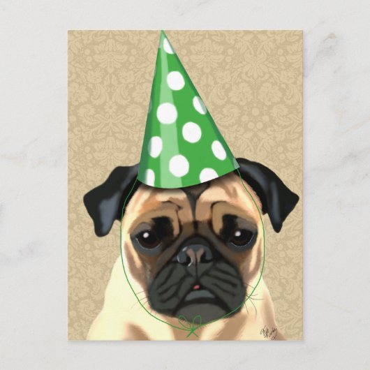 Party Pug Uitnodiging Briefkaart (Voorkant)