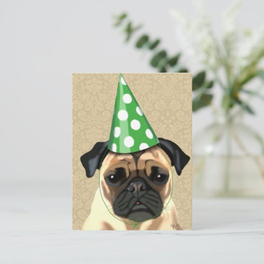 Party Pug Uitnodiging Briefkaart (Staand voorkant)