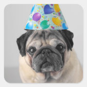 Party Pug Vierkante Sticker (Voorkant)