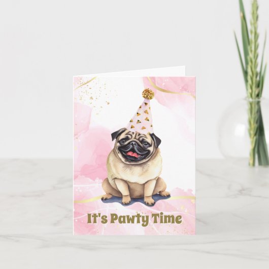 Party Pug Waterverf Verjaardag Kaart (Voorkant)