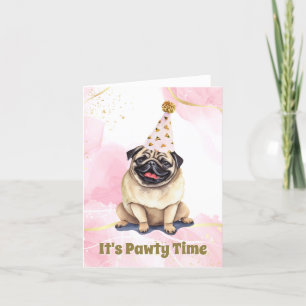 Party Pug Waterverf Verjaardag Kaart