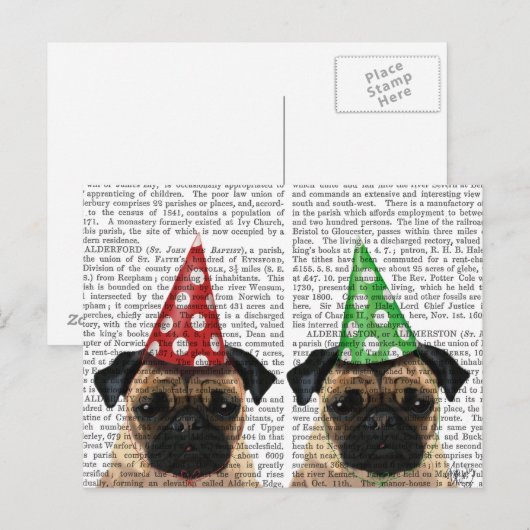Party Pugs Pair Briefkaart (Voorkant / Achterkant)