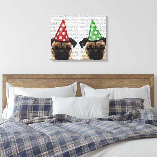 Party Pugs Pair Canvas Afdruk (Insitu (Slaapkamer))