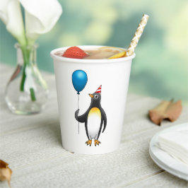 Party Ready Penguin met een ballon Papieren Bekers