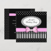 Party roze Bow Black White Polka Dots Kaart (Voorkant / Achterkant)