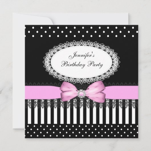 Party roze Bow Black White Polka Dots Kaart (Voorkant)