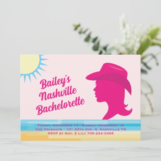 Party Roze Nashville Weekend Bachelorette Kaart (Staand voorkant)
