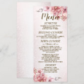 Party Roze Waterverf Flowers Glanzende Glitter Menu (Voorkant / Achterkant)
