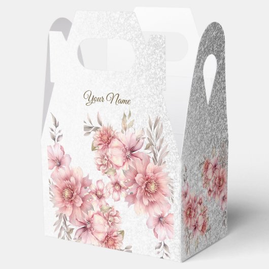 Party Roze Waterverf Flowers Glanzende Glitter Mod Bedankdoosjes (Geopend)