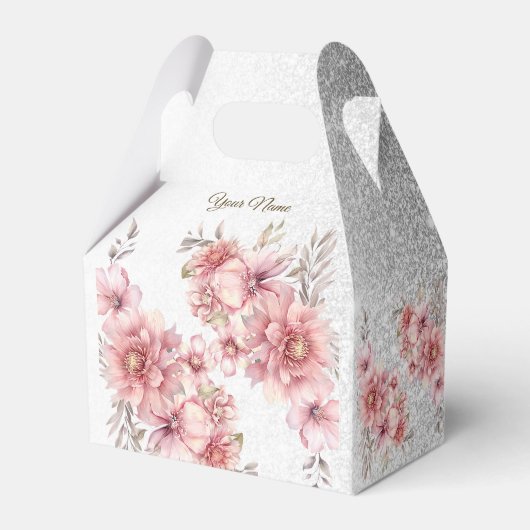 Party Roze Waterverf Flowers Glanzende Glitter Mod Bedankdoosjes (Voorkant Zijde)