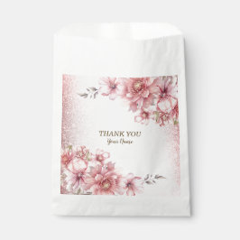 Party Roze Waterverf Flowers Glanzende Glitter Mod Bedankzakje