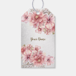 Party Roze Waterverf Flowers Glanzende Glitter Mod Cadeaulabel