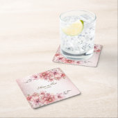 Party Roze Waterverf Flowers Glanzende Glitter Mod Kartonnen Onderzetters (Insitu)