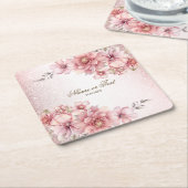 Party Roze Waterverf Flowers Glanzende Glitter Mod Kartonnen Onderzetters (Schuin)
