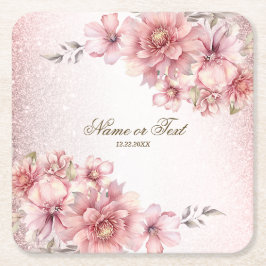 Party Roze Waterverf Flowers Glanzende Glitter Mod Kartonnen Onderzetters