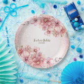 Party Roze Waterverf Flowers Glanzende Glitter Mod Papieren Bordje (Feest)